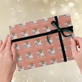 Modern Photo Peach Pink Merry Christmas Holiday Presentpapper