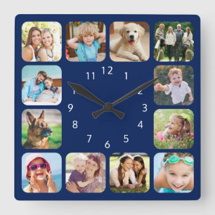 Modern Photo Personlig Navy Blue Fyrkantig Klocka