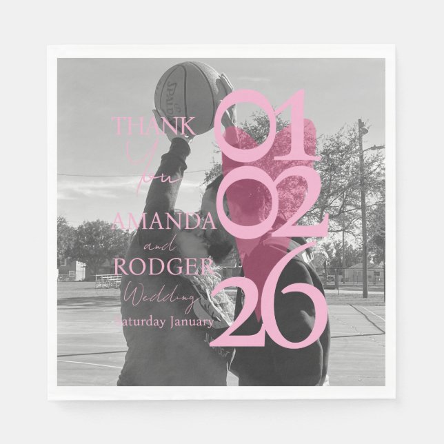 Modern Photo Pink Typography  Thank You Card Pappersservett (Framsidan)