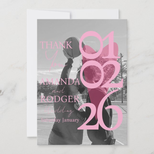Modern Photo Pink Typography  Thank You Card Tack Kort (Framsida)