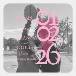 Modern Photo Pink Typography  Thank You Fyrkantigt Klistermärke