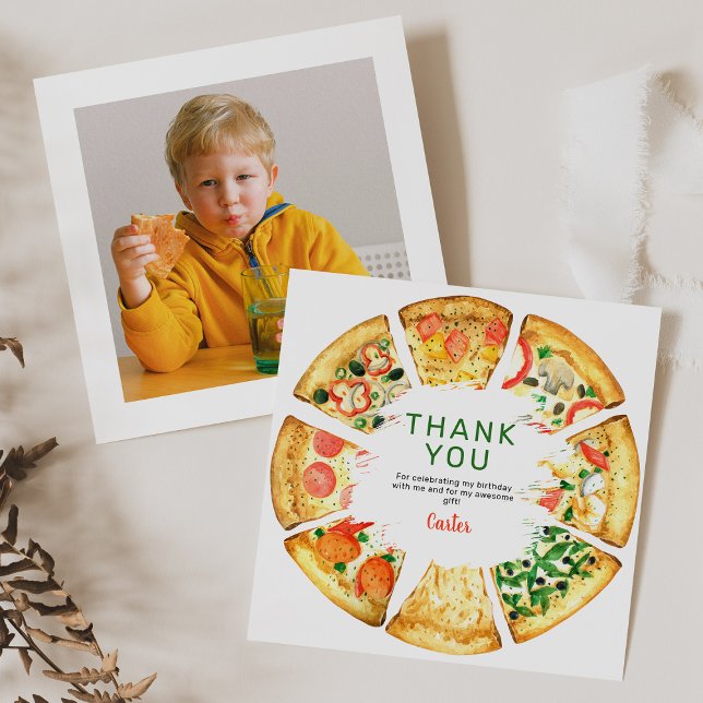Modern Photo Pizza-Födelsedagsfest Tack Kort (Skapare uppladdad)