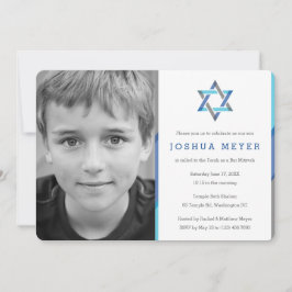 Modern Photo Pub Mitzvah-inbjudan | Blått + Teal Inbjudningar