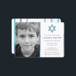 Modern Photo Pub Mitzvah-inbjudan | Blått   Teal Inbjudningar<br><div class="desc">Modern blåfoto Pub Mitzvah-inbjudningar. Anpassa onlinen med din sons foto och Mitzvah-detaljer. David-stjärnan är utformad med moderna blå,  teala och grått-accenter.</div>