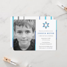 Modern Photo Pub Mitzvah-inbjudan | Blått + Teal