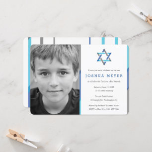 Modern Photo Pub Mitzvah-inbjudan   Blått + Teal Inbjudningar
