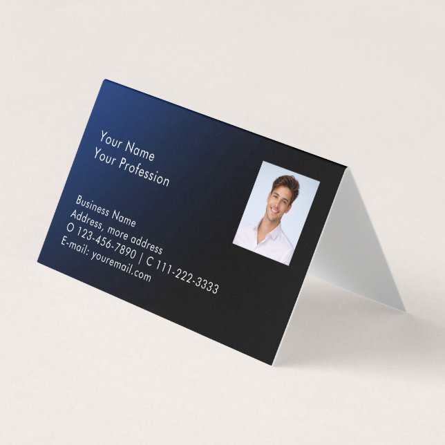 Modern Photo QR Code Blue Gradient Professional Visitkort (Framsida)