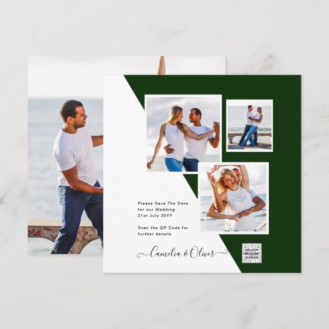 Modern PHOTO QR CODE-bröllopsinbjudan eller Spara (Fram/baksida)
