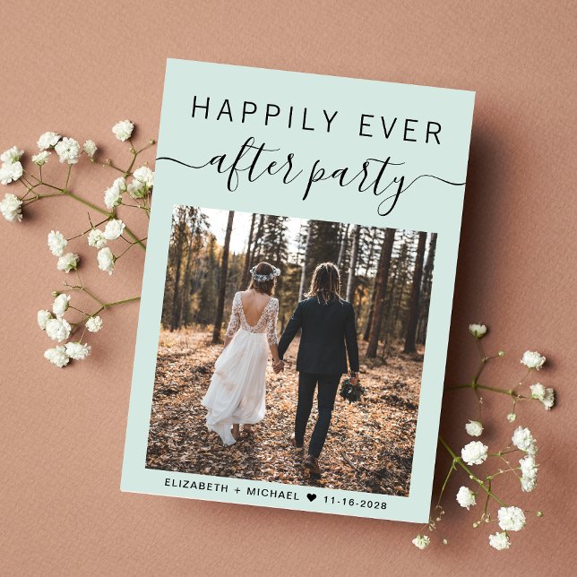 Modern Photo QR Code Mint Wedding Reception Meddelande (An chic Happily Ever After Party Invitation to celebrate your wedding with family and friends )