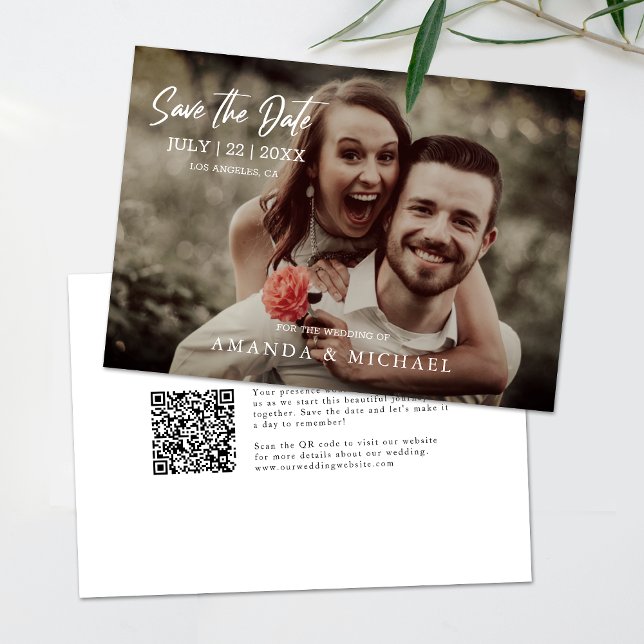 Modern Photo QR-kod - enkel Bröllop spara datum Inbjudningar (Save time and reduce wedding planning stress with this QR code Save the Date card.)