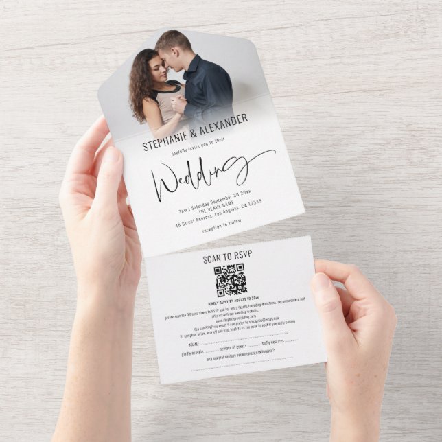 Modern Photo QR-kod Guest Namn Adress Bröllop (Avrivbar del)