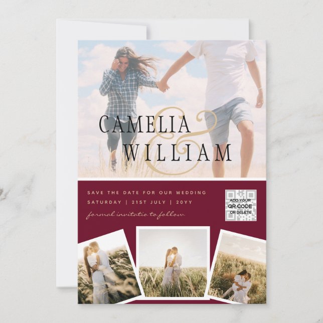Modern PHOTO QR-kod Spara Datum Brölloksinbjudan Inbjudningar (Framsida)