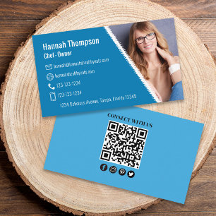 Modern Photo QR-kodblå Anslut med oss Visitkort