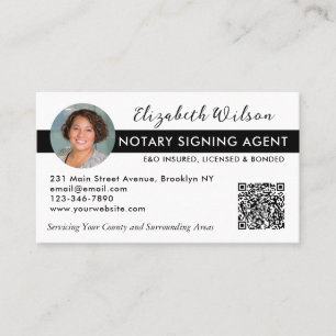 Modern Photo QR Notary Signing Loan Agent Black Visitkort