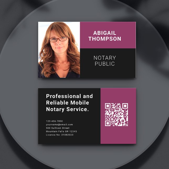 Modern Photo QR Rosa Mobile Notary Visitkort (Skapare uppladdad)