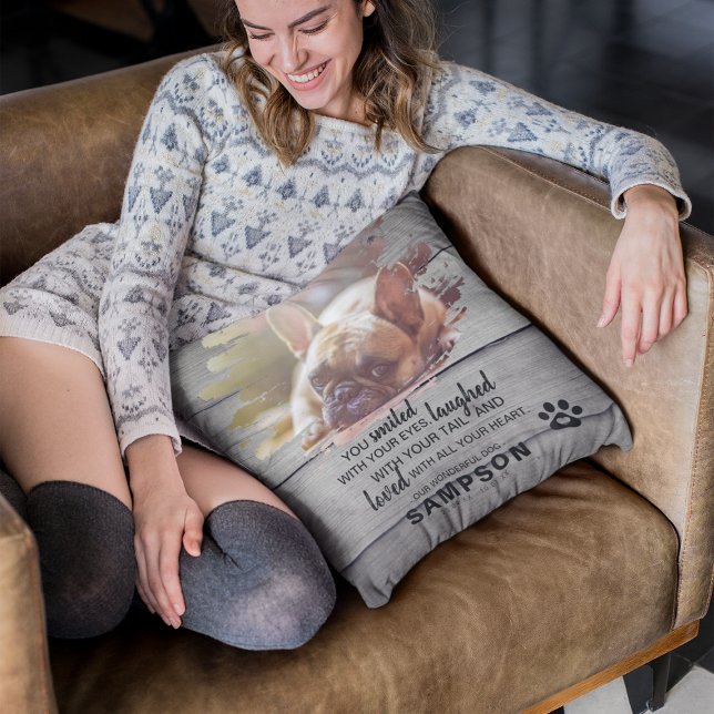 Modern Photo & Quote Pet Loss | Grey Rustic Kudde (Skapare uppladdad)