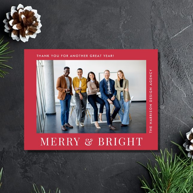 Modern Photo Red Corporate-jul Helg Vykort (Spread the joy of the season and strengthen business relationships with our photo holiday postcard)