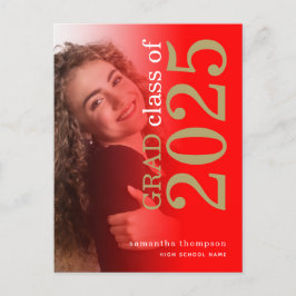 Modern Photo Red Guld 2023 Studenten Meddelande Vykort