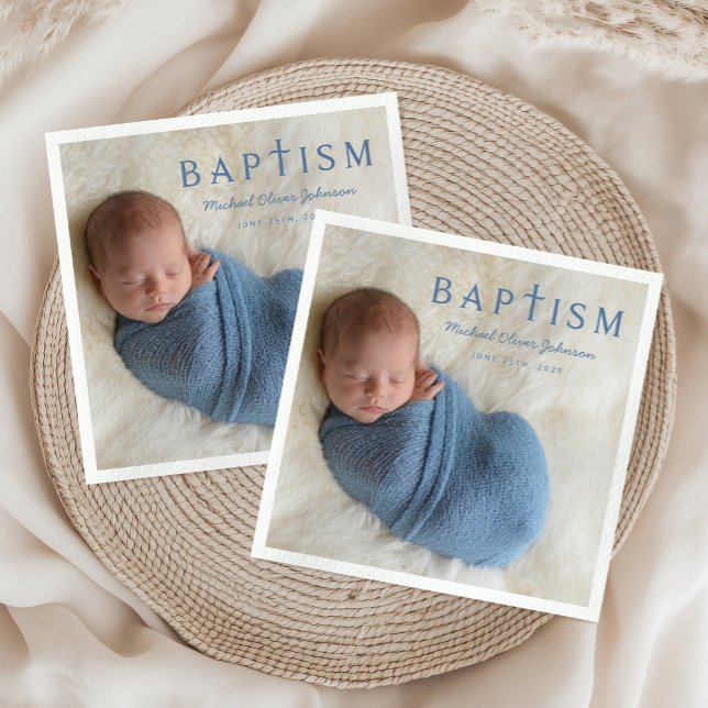Modern Photo Religiösa Kor Boy Baptism Pappersservett (Modern Photo Religious Cross Boy Baptism Napkins)