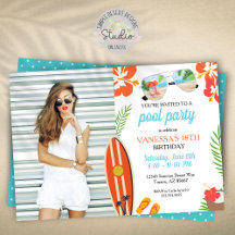 Modern Photo Retro Tropical Bassäng Party födelsed