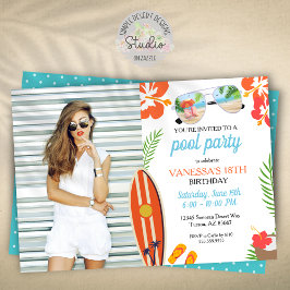 Modern Photo Retro Tropical Bassäng Party födelsed Inbjudningar