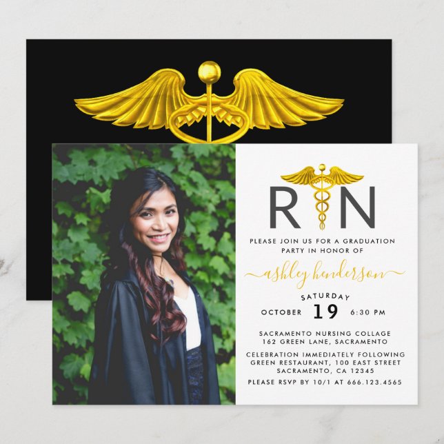 Modern Photo RN Nurse-Studentfest Inbjudningar (Fram/baksida)