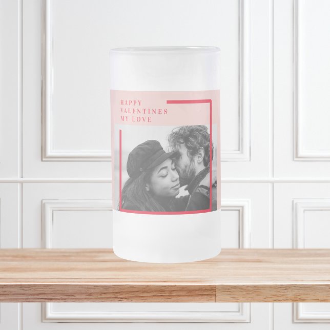 Modern Photo | Röda och Rosa Lycklig Valentines Gi Frostat Ölglas (Skapare uppladdad)