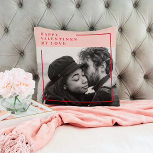 Modern Photo Röda och Rosa Lycklig Valentines Gi Kudde