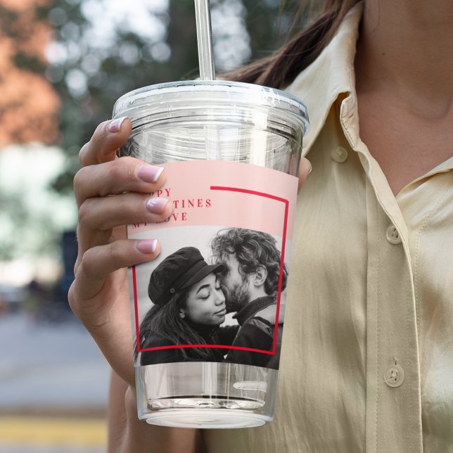 Modern Photo | Röda och Rosa Lycklig Valentines Gi Take Away Mugg (Skapare uppladdad)