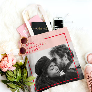 Modern Photo Röda och Rosa Lycklig Valentines Gi Tygkasse