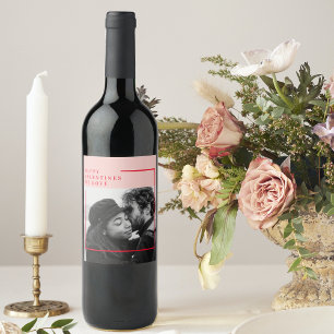 Modern Photo Röda och Rosa Lycklig Valentines Gi Vinflaska Etikett
