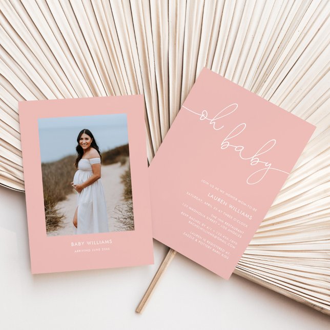 Modern Photo  Rosa Baby Shower Inbjudningar (oh baby pink baby shower invitation)
