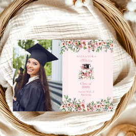 Modern Photo Rosa Blommigt Studentfest Meddelande