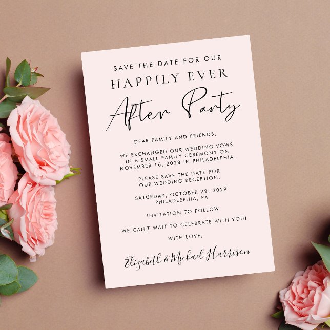 Modern Photo Rosa bröllopsmottagning Spara datum Meddelande (A stylish save the date announcement for a reception to celebrate your elopement or private wedding)