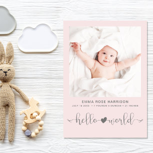 Modern Photo Rosa Girl Girl Birth Meddelande