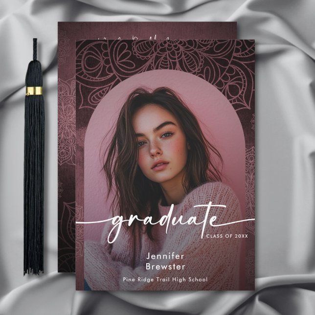 Modern Photo Rosa Mandala Studenten-meddelande Inbjudningar (Skapare uppladdad)