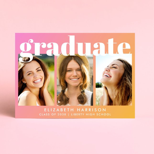 Modern Photo Rosa Orange Studentfest Inbjudningar (A personalized photo graduation party invitation to celebrate the graduate's achievements)