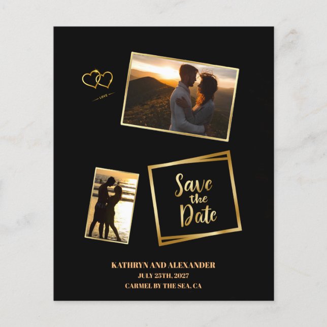 Modern Photo Save Date Black and Guld Luxury (Framsida)