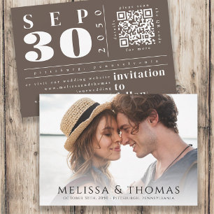Modern Photo Save Date QR-kod enkel brun Spara Datumet