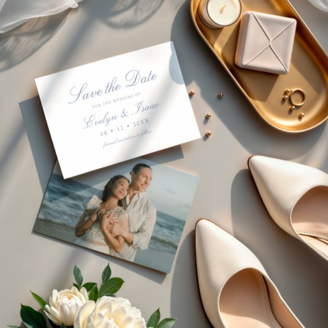 Modern Photo Script Calligraphy Bröllop Spara Datumet (Skapare uppladdad)