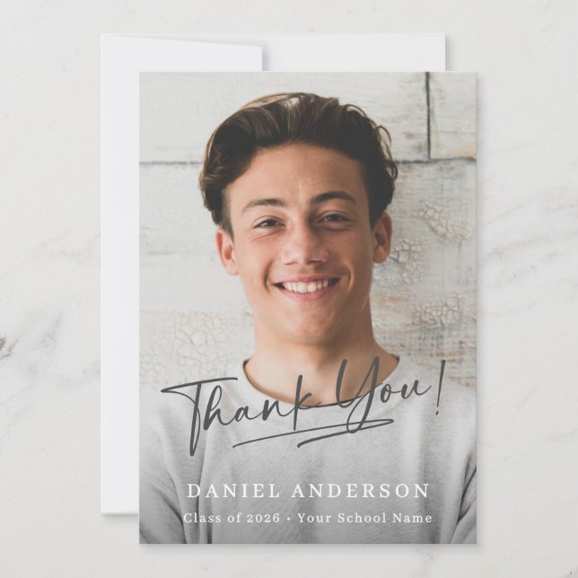 Modern Photo Script Graduation Thank You Card (Framsida)