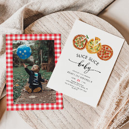 Modern Photo Segce Baby Pizza, första födelsedag Inbjudningar