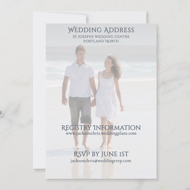 Modern Photo Serif Typography Beach Wedding Inbjudningar (Baksida)