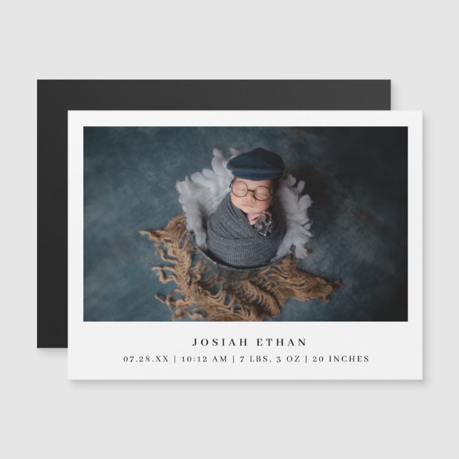 Modern Photo Simple Birth Announcement Magnet (Fram/baksida)
