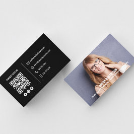 Modern Photo Simple Black QR Code Social Media Visitkort