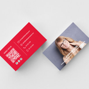 Modern Photo Simple Red QR Code Social Media Visitkort