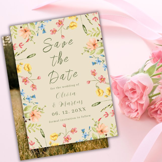 Modern Photo Simple WildblomBeige Spara Datumet (Skapare uppladdad)