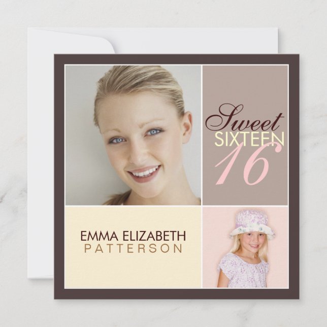 Modern Photo Square-Sweet sixteen, Födelsedagsfest Inbjudningar (Framsida)