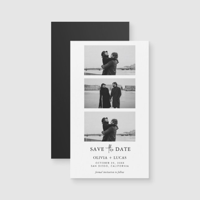 Modern Photo Strip Magnetic Wedding Save The Date (Fram/baksida)