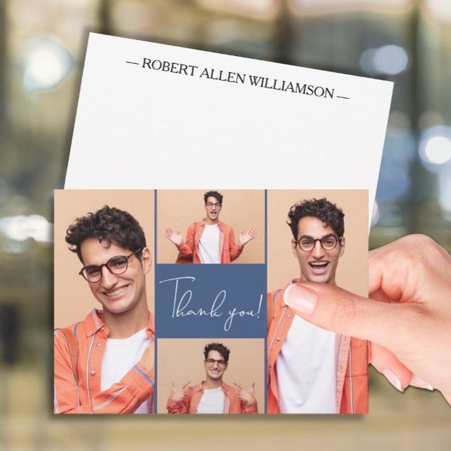 Modern Photo Student Tack Anteckningskort (Modern 4 photo graduation flat thank you note cards)